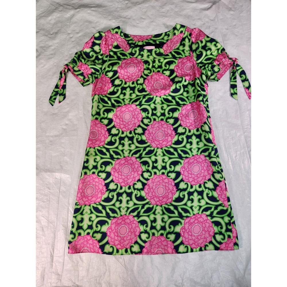 Lilly Pulitzer Size 6 100% Silk Dasha Hydrangea Tie Sleeve Shift Dress